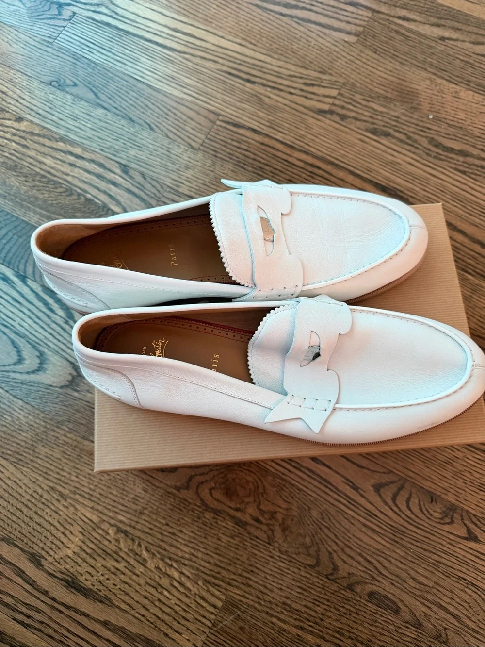 Christian Louboutin Cream Leather Penny Loafers